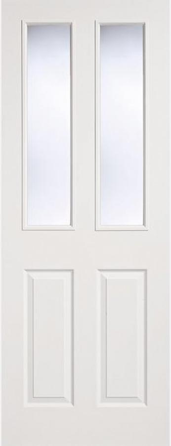 2 Panel 2 Light White Primed Internal Door with Clear Glass - Grained